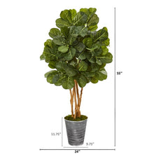 Load image into Gallery viewer, 55&quot; Fiddle Leaf Fig Artificial Tree in Decorative Tin Planter
