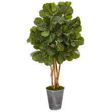 Load image into Gallery viewer, 55&quot; Fiddle Leaf Fig Artificial Tree in Decorative Tin Planter

