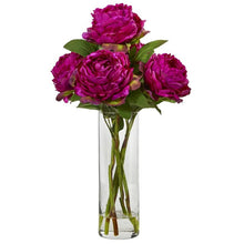 Load image into Gallery viewer, Peony Artificial Arrangement in Glass Vase
