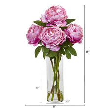 Load image into Gallery viewer, Peony Artificial Arrangement in Glass Vase
