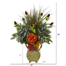 Load image into Gallery viewer, Peony Mixed Greens and Thistle Artificial Arrangement
