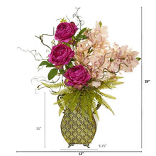 Load image into Gallery viewer, Cymbidium Orchid, Peony and Grass Artificial Arrangement
