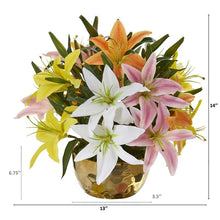 Load image into Gallery viewer, Lily Artificial Arrangement in Gold Vase
