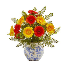 Load image into Gallery viewer, Gerber Daisy and Maiden Hair Artificial Arrangement in Vase
