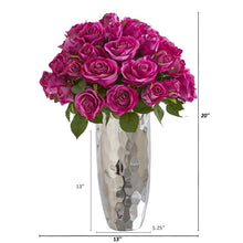 Load image into Gallery viewer, 20" Rose Artificial Arrangement in Silver Vase
