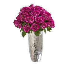 Load image into Gallery viewer, 20" Rose Artificial Arrangement in Silver Vase
