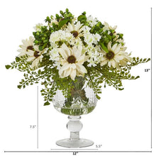 Load image into Gallery viewer, Mixed Daisy Artificial Arrangement in Royal Glass Urn
