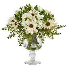 Load image into Gallery viewer, Mixed Daisy Artificial Arrangement in Royal Glass Urn
