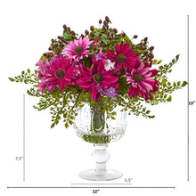 Load image into Gallery viewer, Mixed Daisy Artificial Arrangement in Royal Glass Urn
