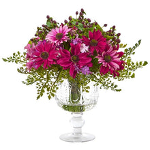 Load image into Gallery viewer, Mixed Daisy Artificial Arrangement in Royal Glass Urn
