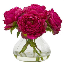 Load image into Gallery viewer, Peony Artificial Arrangement in Glass Vase
