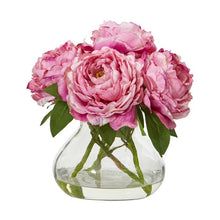 Load image into Gallery viewer, Peony Artificial Arrangement in Glass Vase
