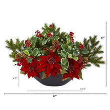 Load image into Gallery viewer, Poinsettia, Holly, Berry and Pine Artificial Arrangement
