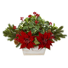 Load image into Gallery viewer, 24" Poinsettia, Holly, Berry and Pine Artificial Arrangement in Planter
