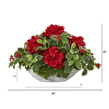 Load image into Gallery viewer, Hydrangea and Holly Leaf Artificial Arrangement in Decorative Vase
