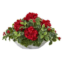 Load image into Gallery viewer, Hydrangea and Holly Leaf Artificial Arrangement in Decorative Vase
