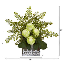 Load image into Gallery viewer, 13" Rose and Maiden Hair Artificial Arrangement in Hanging Floral Design House Planter
