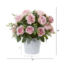 Load image into Gallery viewer, 16" Rose and Eucalyptus Artificial Arrangement in Tin Vase
