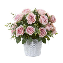 Load image into Gallery viewer, 16" Rose and Eucalyptus Artificial Arrangement in Tin Vase

