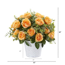 Load image into Gallery viewer, 16" Rose and Eucalyptus Artificial Arrangement in Tin Vase
