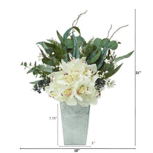 Load image into Gallery viewer, 21" Cymbidium Orchid and Eucalyptus Artificial Arrangement
