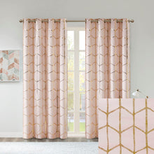Load image into Gallery viewer, Intelligent Design Raina Total Blackout Metallic Print Grommet Top Curtain Panel - 50X63" ID40-1616
