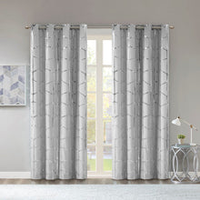 Load image into Gallery viewer, Intelligent Design Raina Total Blackout Metallic Print Grommet Top Curtain Panel - 50X63" ID40-1618
