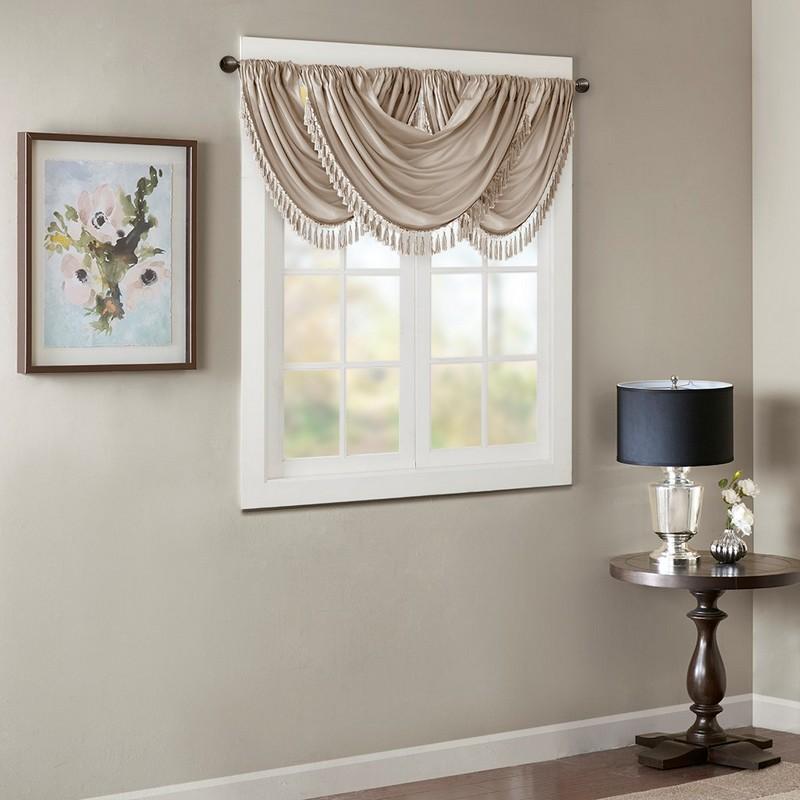 Madison Park Faux Silk Waterfall Embellished Valance -38X46