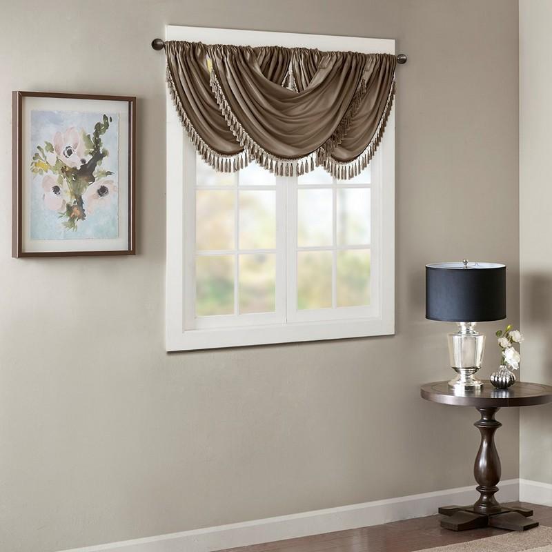 Madison Park Faux Silk Waterfall Embellished Valance -38X46