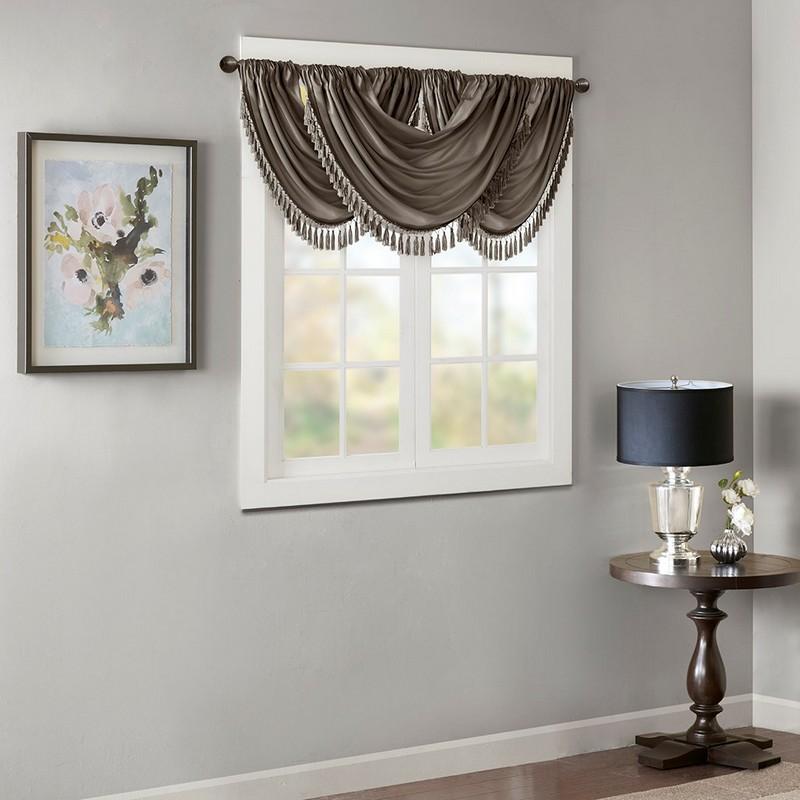 Madison Park Faux Silk Waterfall Embellished Valance -38X46