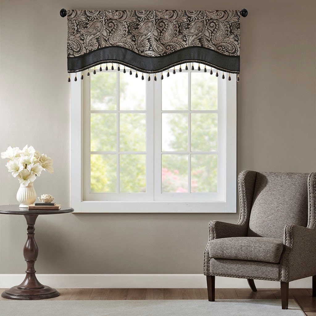 Madison Park Aubrey Jacquard Window Rod Pocket Valance With Beads - 50X18