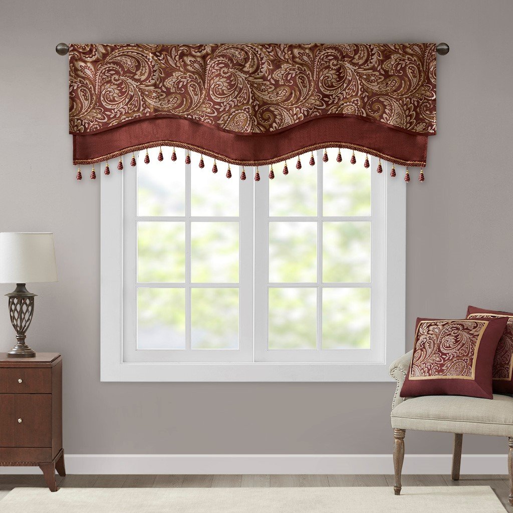 Madison Park Aubrey Jacquard Window Rod Pocket Valance With Beads - 50X18