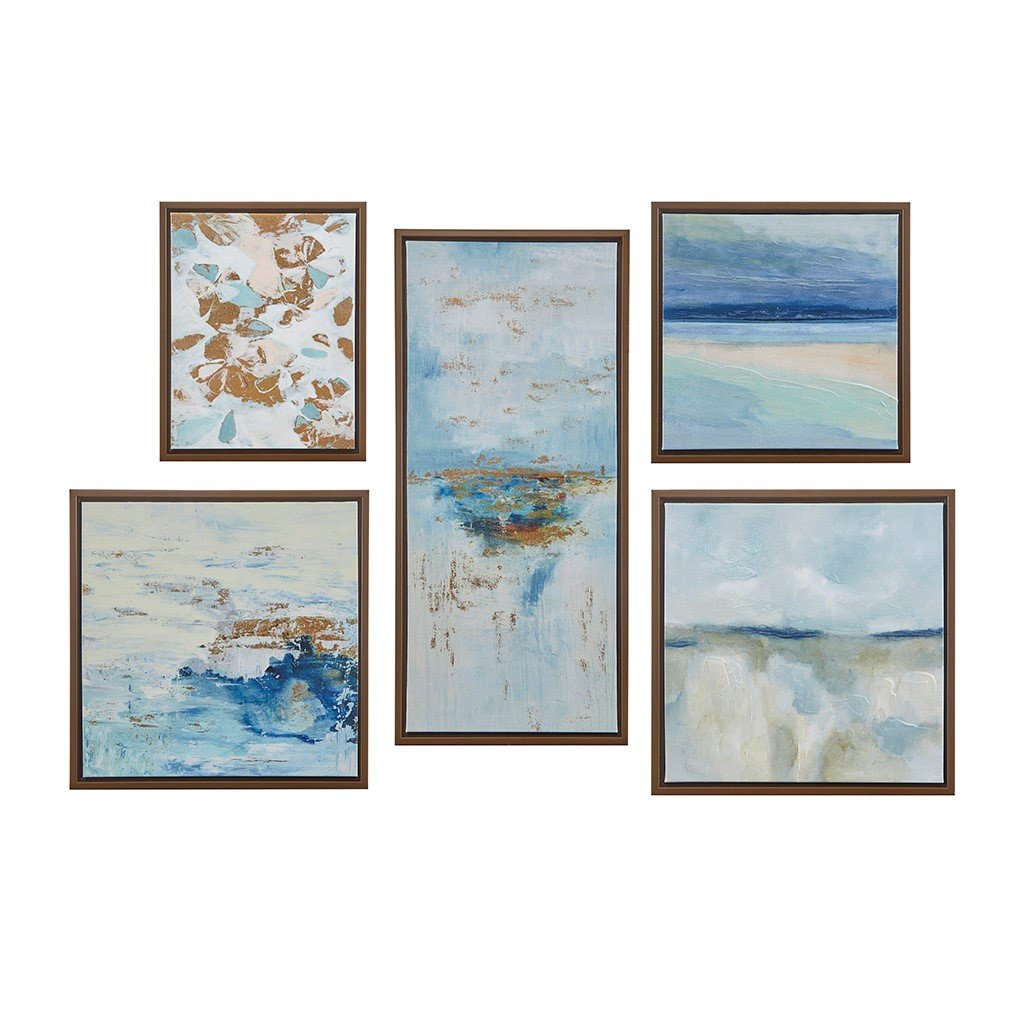 Madison Park Blue Horizon Gallery Art 5 Piece Set With Bronze Frame MP95C-0179A