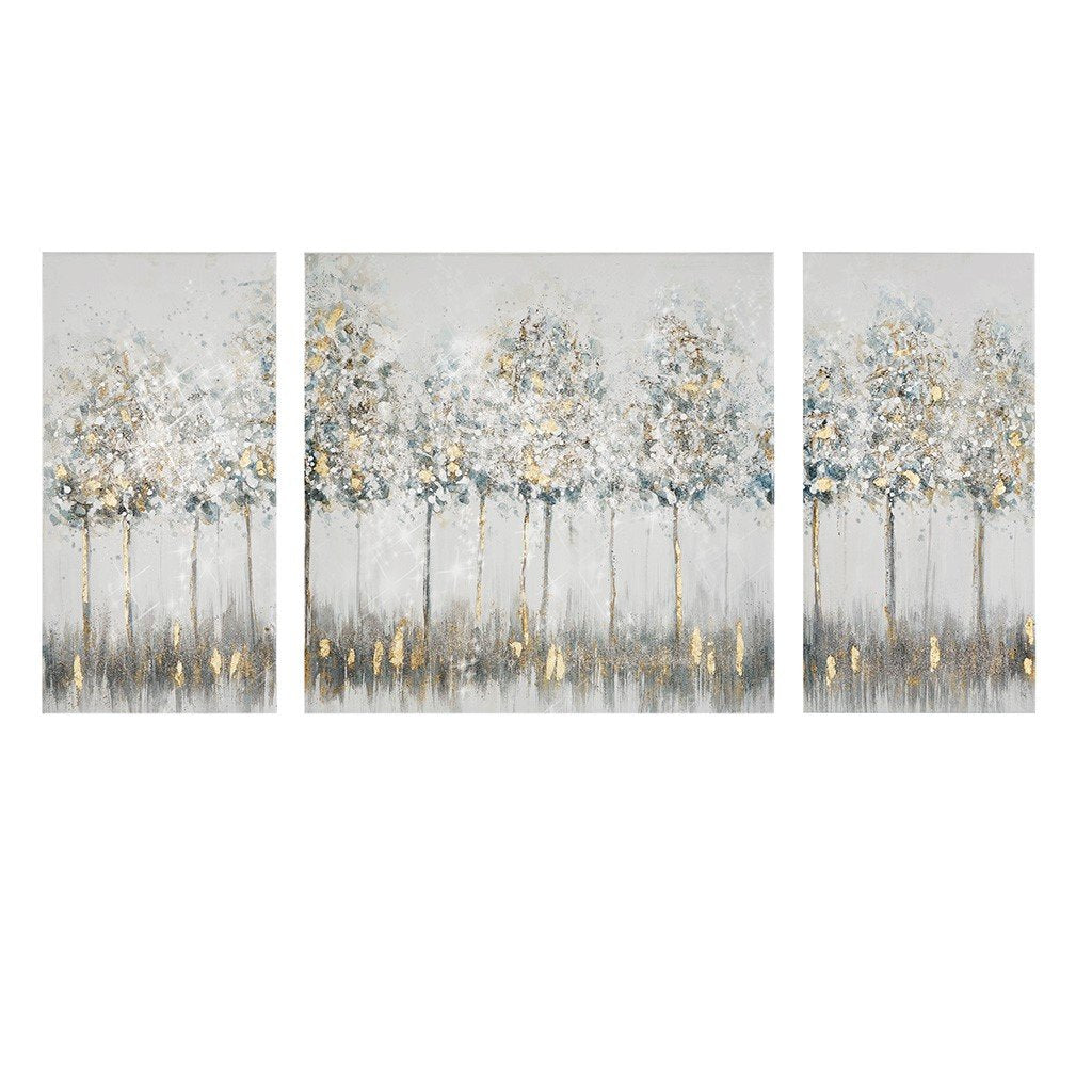 Madison Park Blue Midst Forest Printed Canvas With Gold Foil 3 Piece Set MP95C-0226