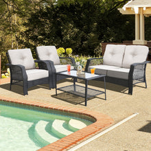 Load image into Gallery viewer, 4 Pieces Patio Wicker Furniture Set Loveseat Sofa Coffee Table with Cushion-Beige
