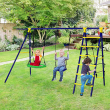 Load image into Gallery viewer, 5-In-1 Outdoor Kids Swing Set with A-Shaped Metal Frame and Ground Stake
