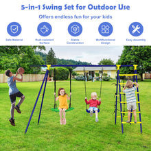 Load image into Gallery viewer, 5-In-1 Outdoor Kids Swing Set with A-Shaped Metal Frame and Ground Stake
