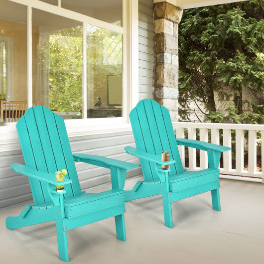 Patio Folding Adirondack Chair with Built-in Cup Holder-Turquoise