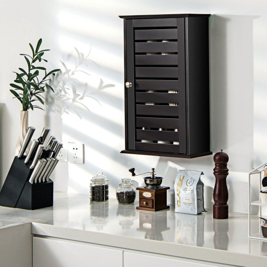 Wall Mount Medicine Cabinet Multifunction Storage Organizer-Coffee