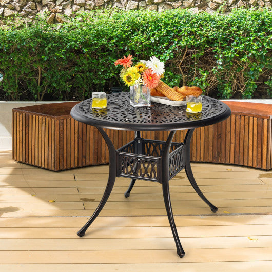 36 Inch Patio Round Dining Bistro Table with Umbrella Hole-Brown