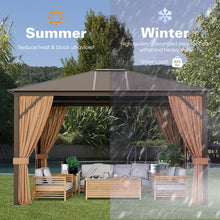 Load image into Gallery viewer, 12 x10 Feet Outdoor Hardtop Gazebo with Galvanized Steel Top and Netting-Brown

