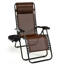 Load image into Gallery viewer, Outdoor Folding Zero Gravity Reclining Lounge Chair with Utility Tray-Brown
