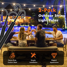 Load image into Gallery viewer, String Light Poles 2 Pack Outdoor Metal Poles with Top Arc Hook and 5-Prong Base-8 ft
