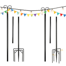Load image into Gallery viewer, String Light Poles 2 Pack Outdoor Metal Poles with Top Arc Hook and 5-Prong Base-10 ft
