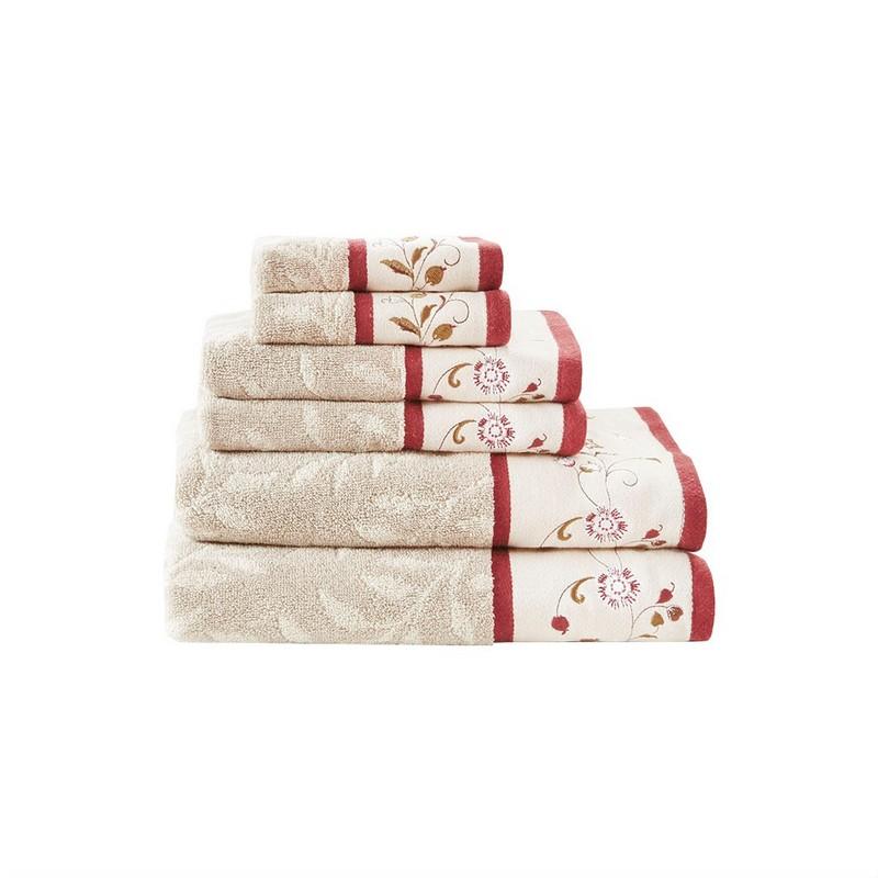 Madison Park Embroidered Cotton Jacquard 6 Piece Towel Set Mp73-4968