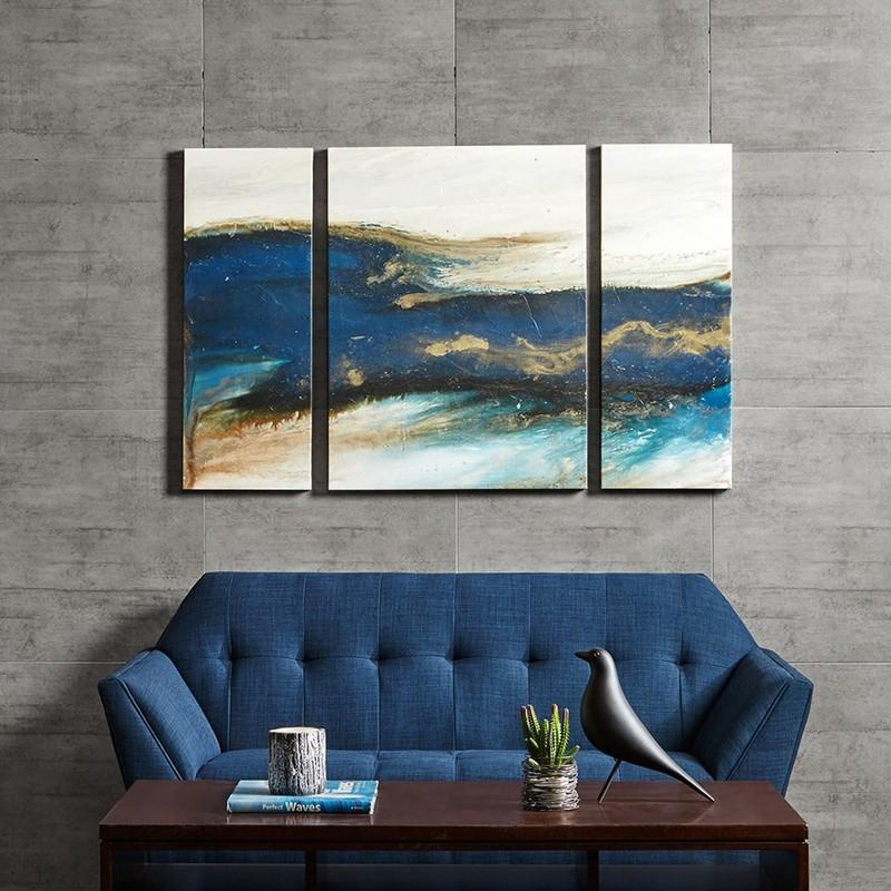 Ink Ivy Rolling Waves Gel Coated Canvas-Set Of Three II95C-0061 By Olliix