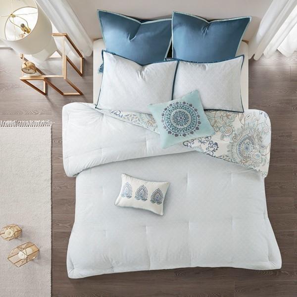 Madison Park Isla 8 Piece Cotton Printed Reversible Comforter Set By Olliix