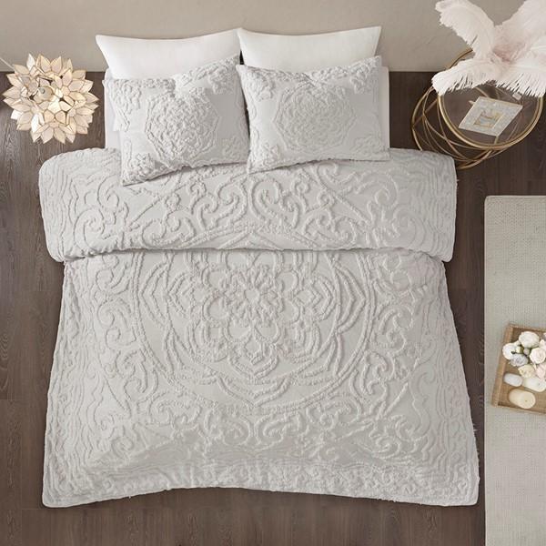 MP12-5982 Madison Park Laetitia 3-Piece Cotton Chenille Medallion Duvet Cover Set By Olliix