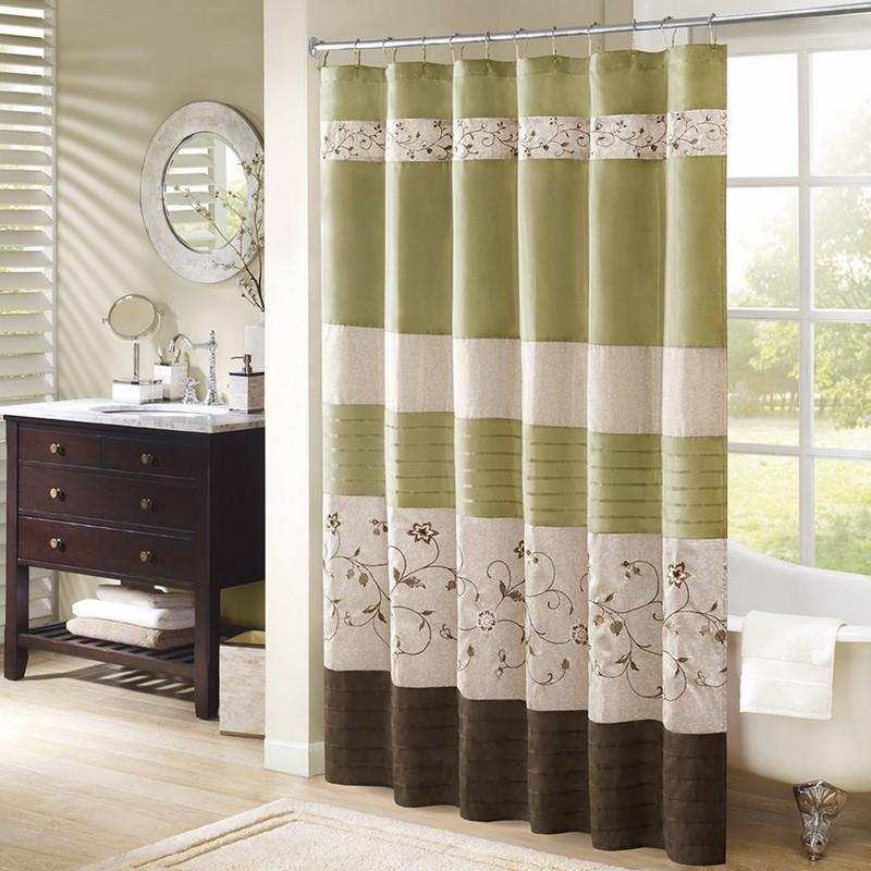 Faux Silk Embroidered Floral Shower Curtain -72X72