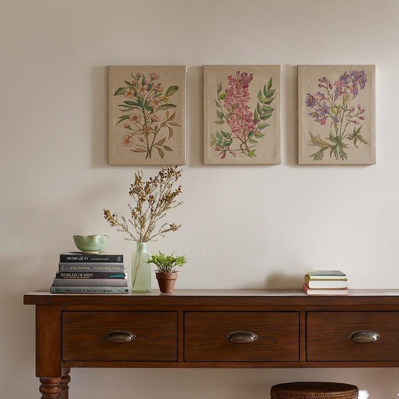 Madison Park Linen Botanicals Printed Linen Canvas Set Of 3 MP95C-0037 By Olliix